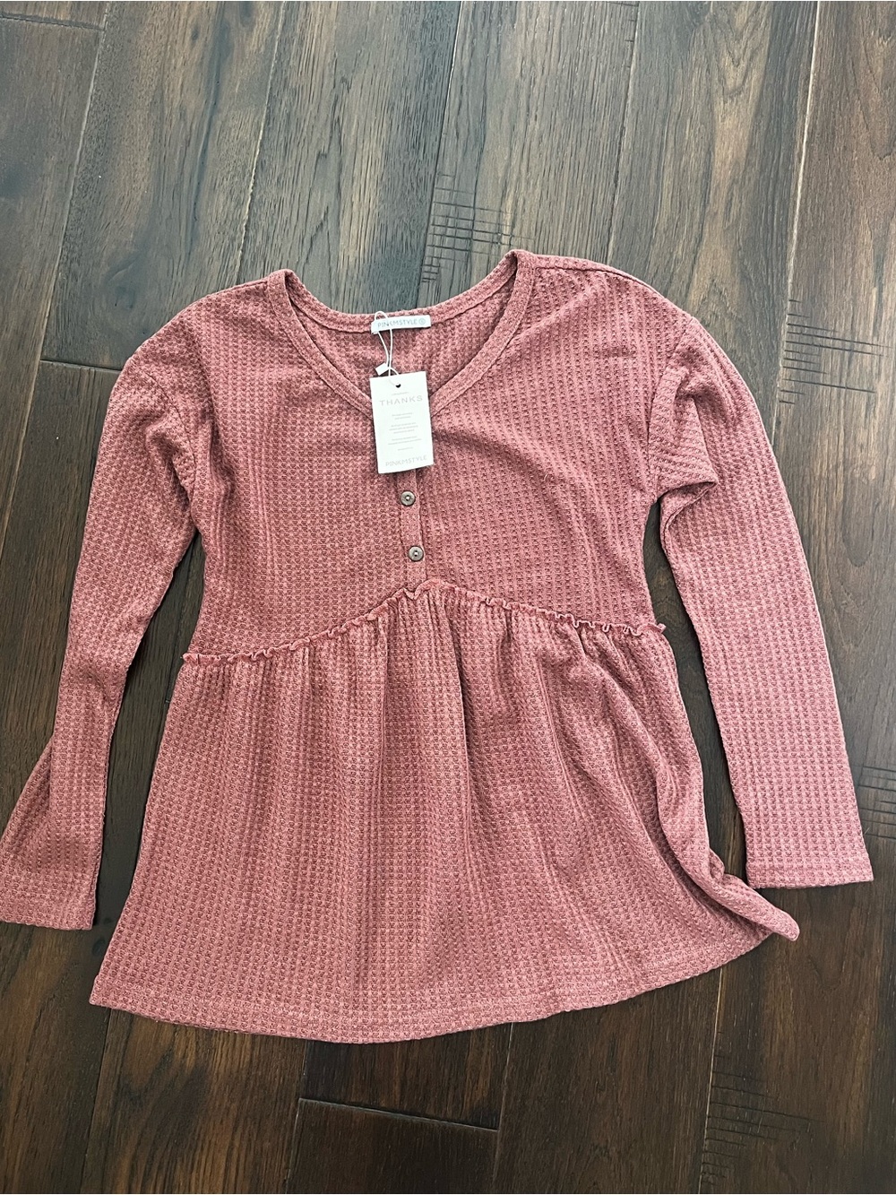 Waffle Knit Peplum Long-Sleeve Top - mulberry